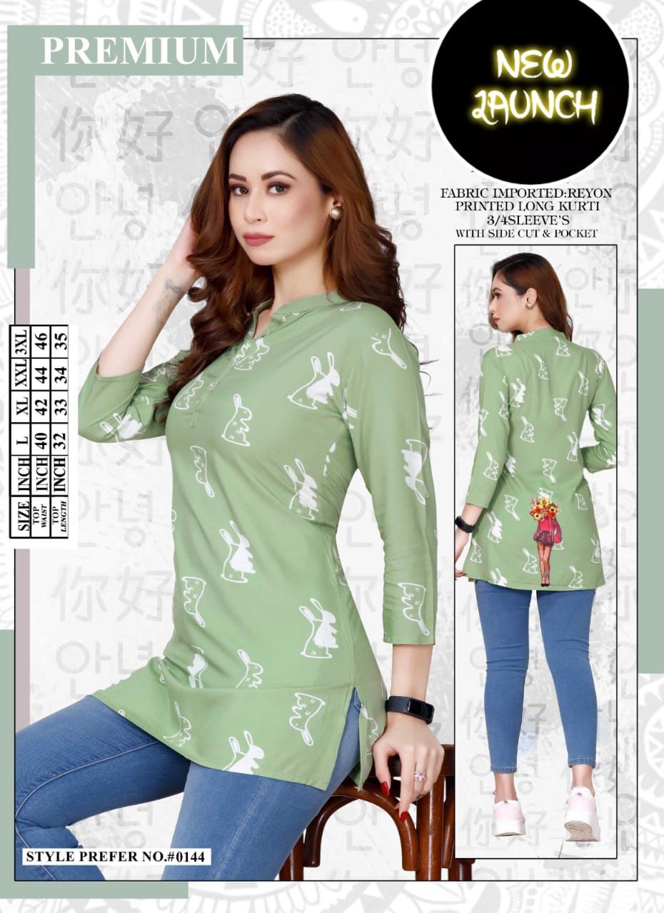 Summer Special Vol At 0144 Rayon Printed Top Catalog
